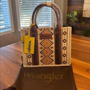 NWT New Wrangler Yellow Southwestern Cross Body Leather Canvas Mini Tote Purse